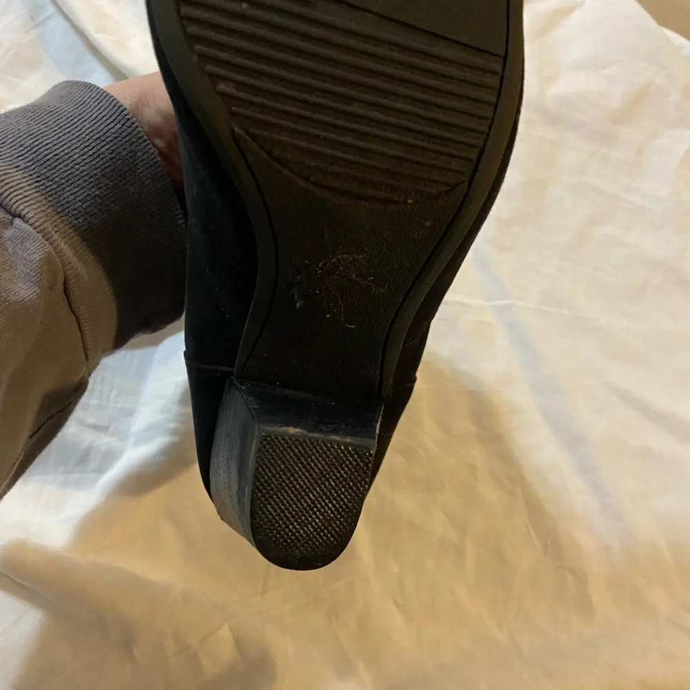 Express Black Suede Ankle Booties with Almond Toe - Picture 6 of 9